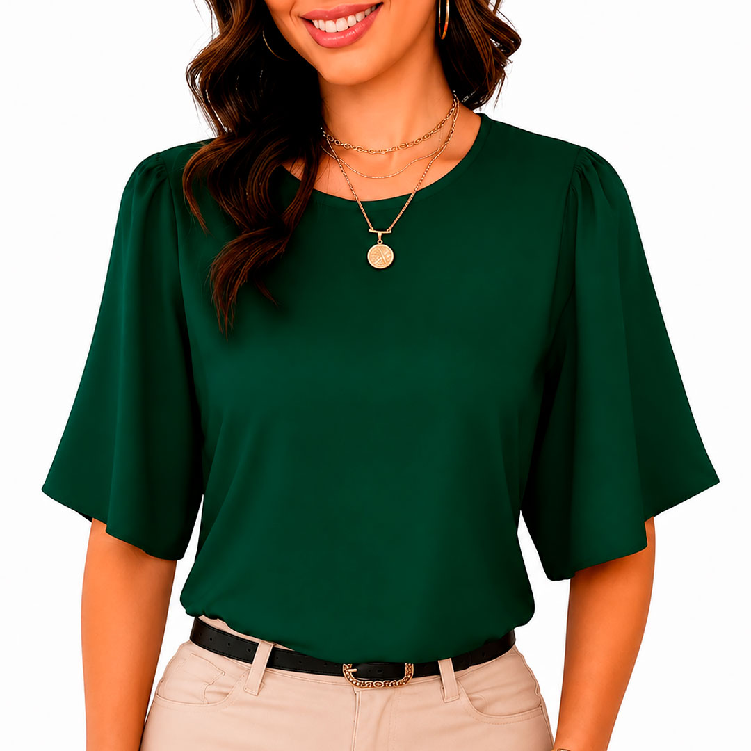 Blusa de Gasa con Mangas Acampanadas para Mujer
