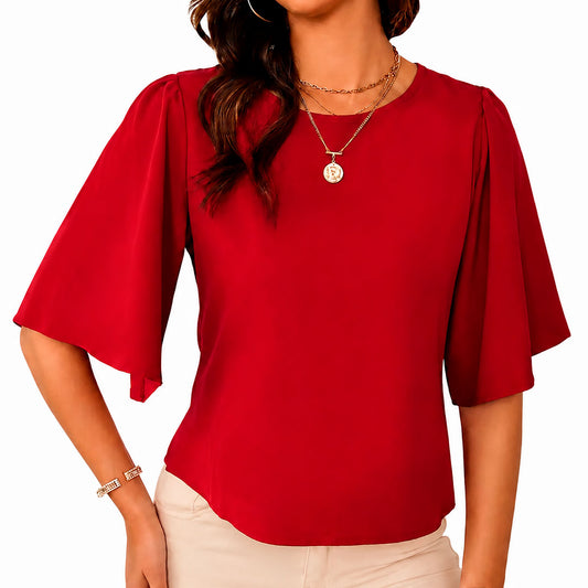 Blusa de Gasa con Mangas Acampanadas para Mujer