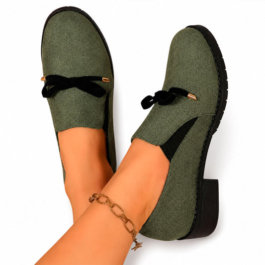 Mocasines Sin Cordones de Terciopelo con Tacón de Bloque para Mujer
