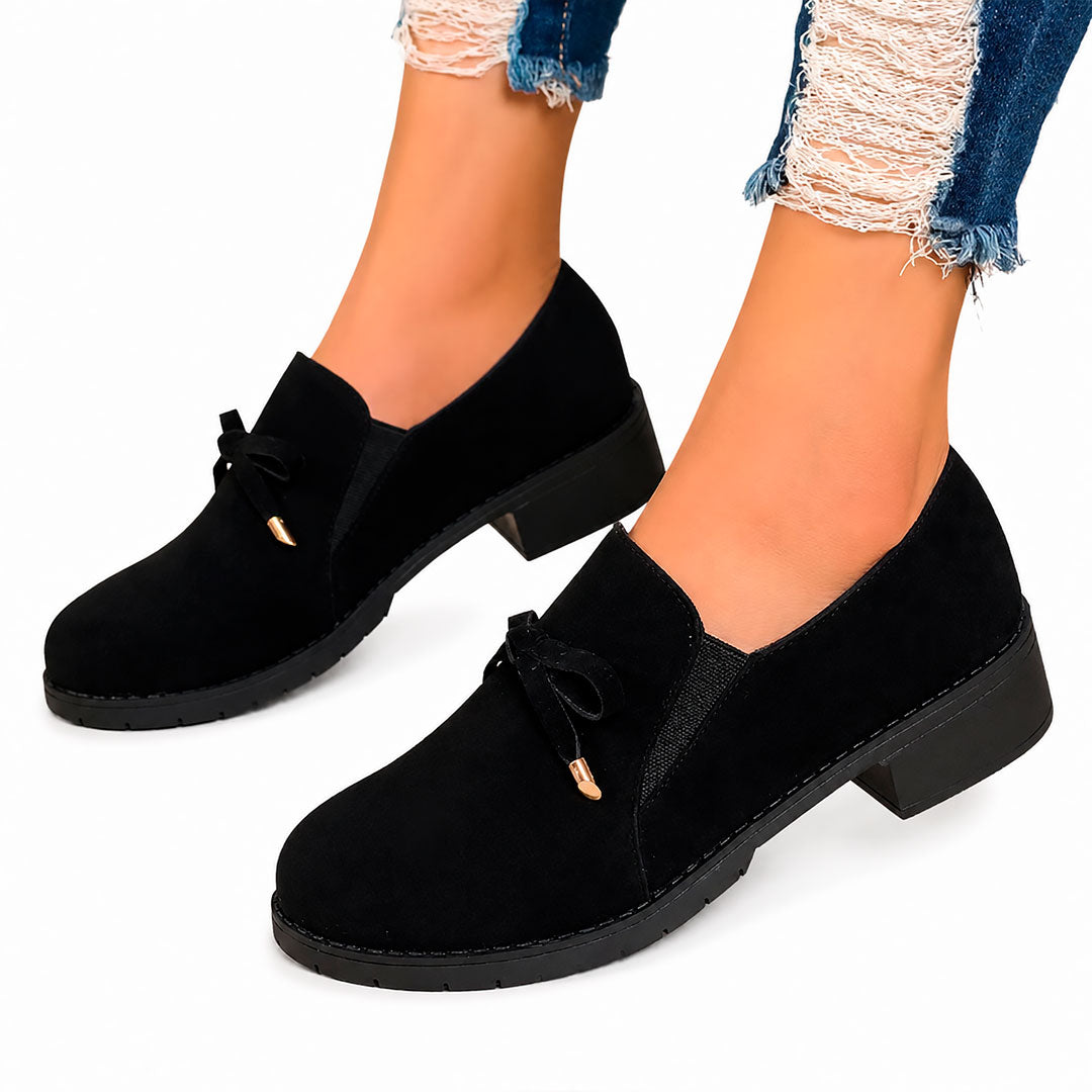 Mocasines Sin Cordones de Terciopelo con Tacón de Bloque para Mujer