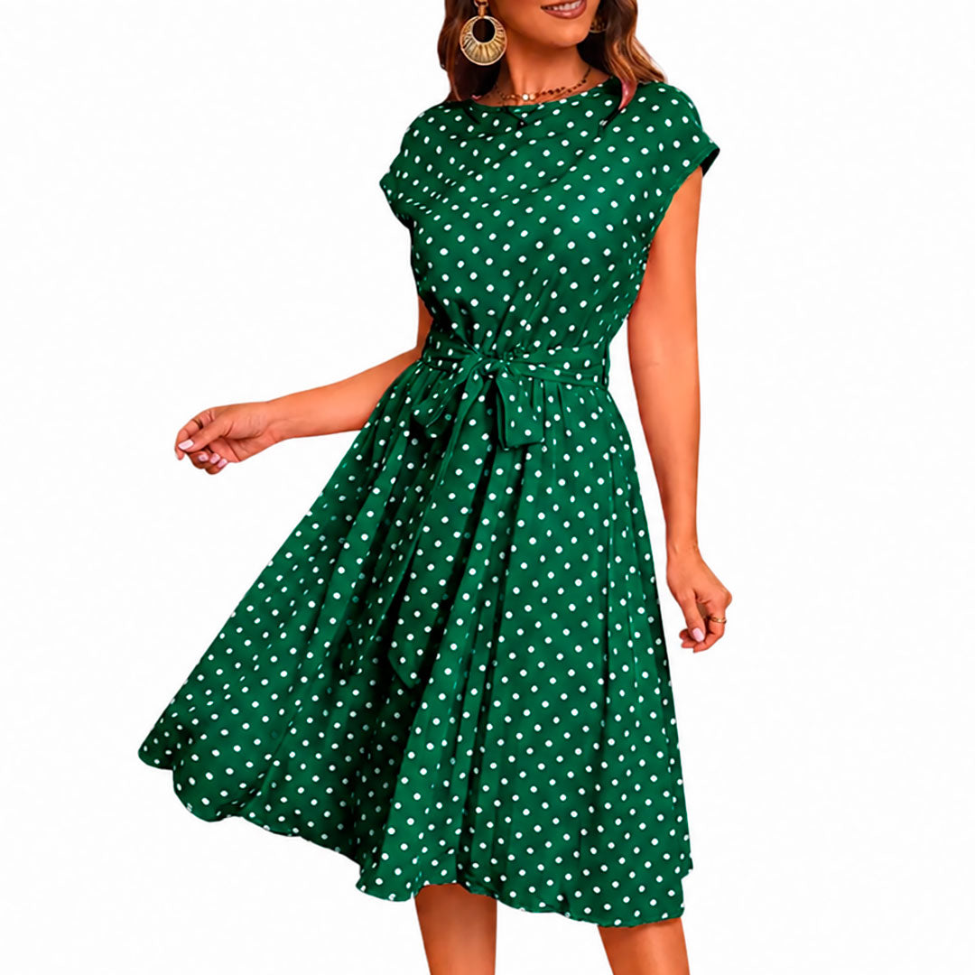 Vestido Midi de Lunares con Mangas Japonesas para Mujer