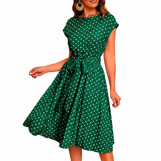 Vestido Midi de Lunares con Mangas Japonesas para Mujer