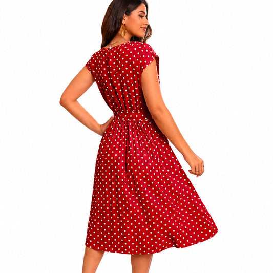 Vestido Midi de Lunares con Mangas Japonesas para Mujer