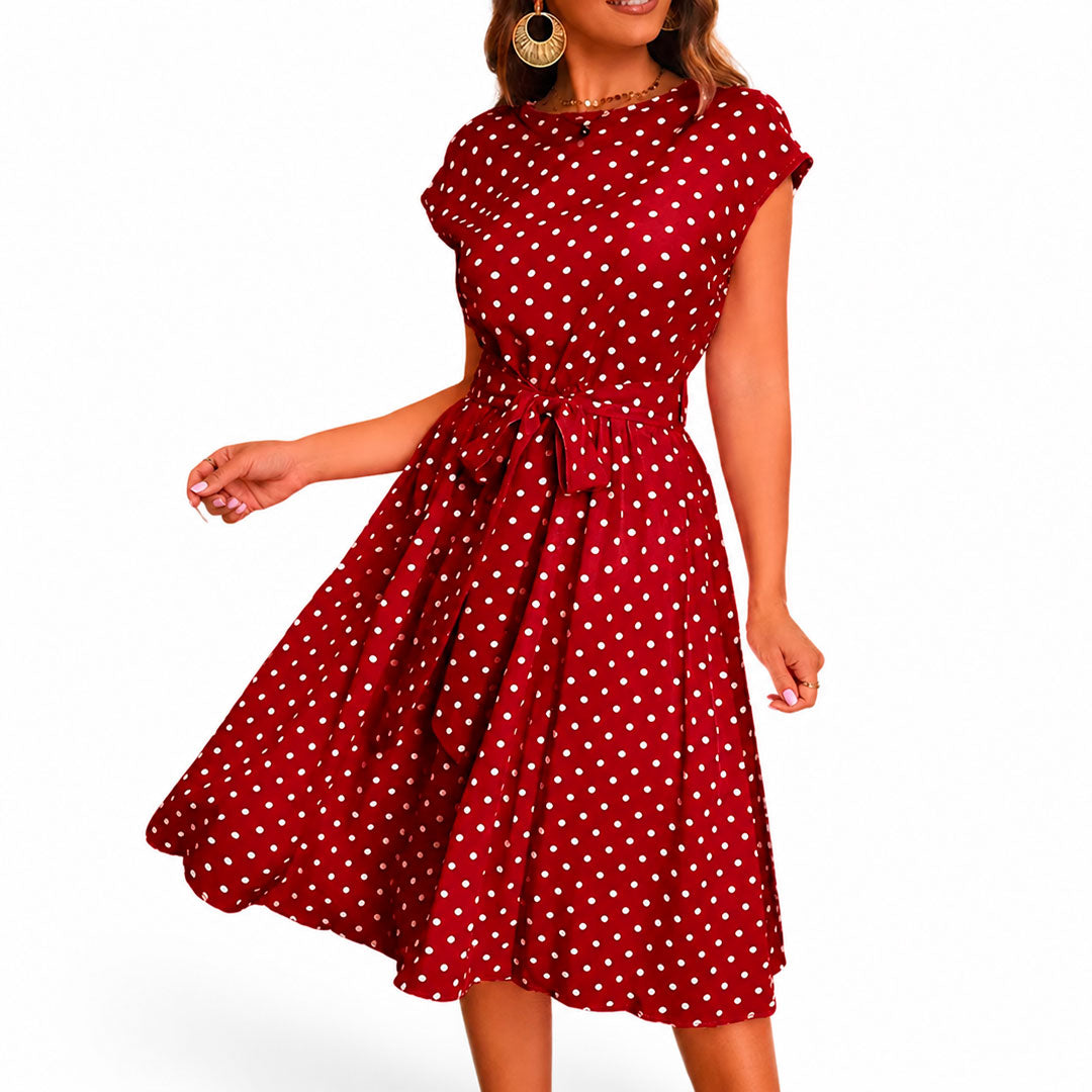 Vestido Midi de Lunares con Mangas Japonesas para Mujer